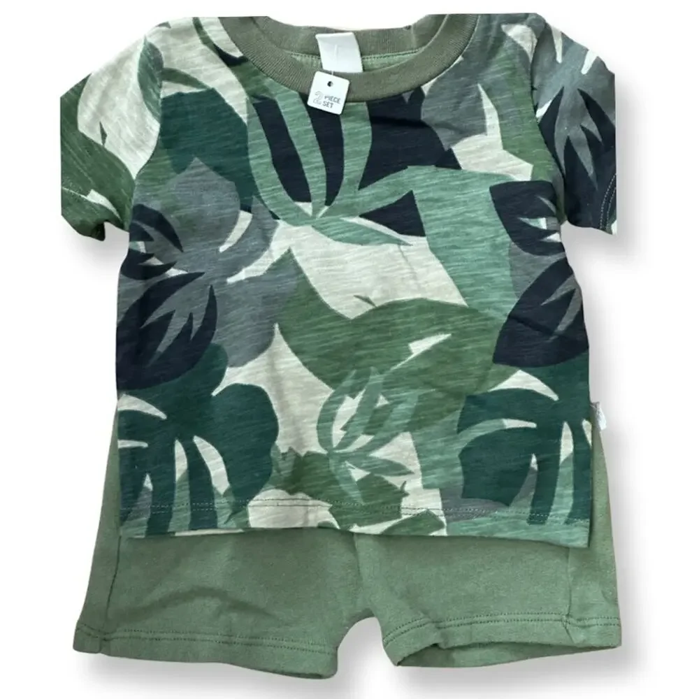 Tucker + Tate Shorts Set Tropical Floral Print Short Sleeve Green Kid's 3M NWOT